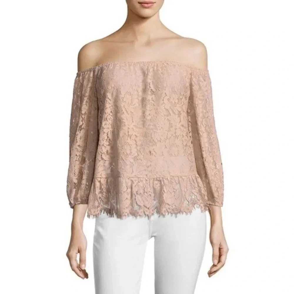 BCBGMAXAZRIA | Blush Pink Lace Off The Shoulders Blouse Top Size S Small
